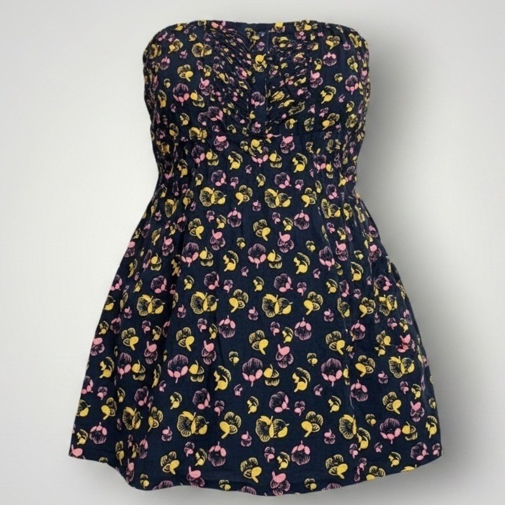 Kimchi Blue Strapless Mini Dress Women Small Blue Floral Smocked Indie Coquette